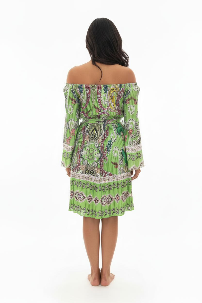 Green paisley dress back portrait