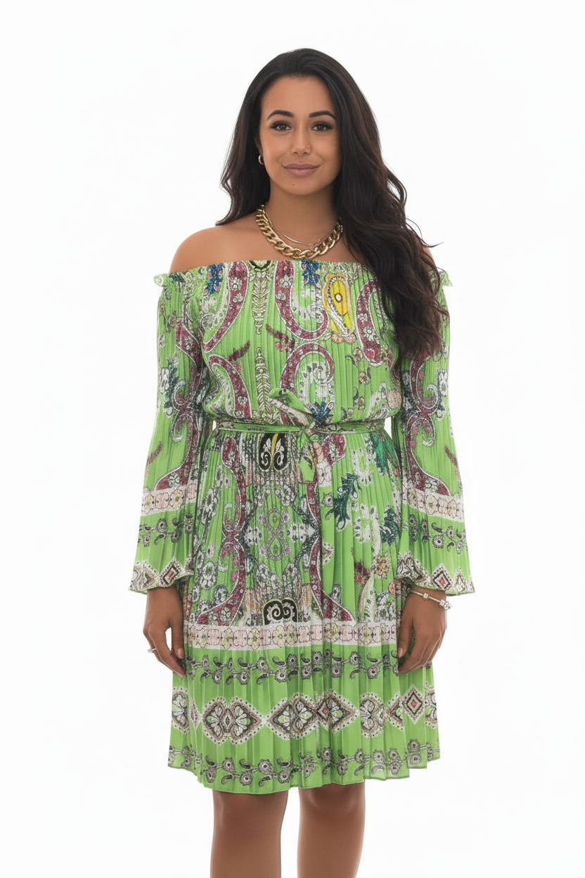 Green paisley dress portrait