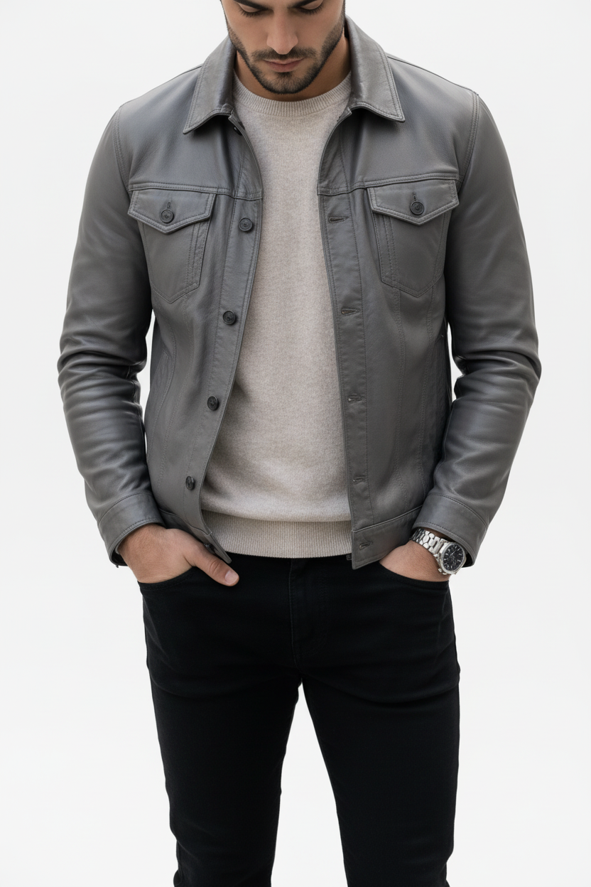Grey Jacket Front - Model