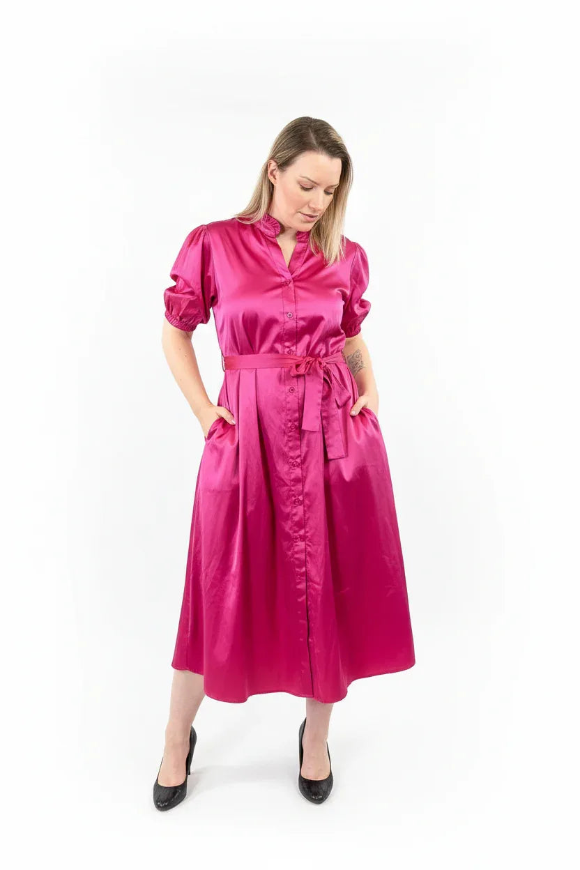 Cotton Puff Sleeve Midi Dress with Belt - One Size UK 8-14 - Ivory Luxe