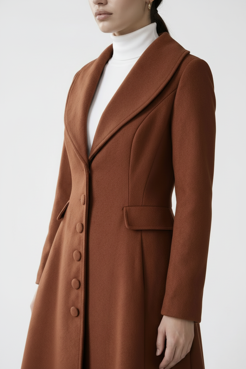 Terracotta vintage wool coat - portrait variation 2, white background