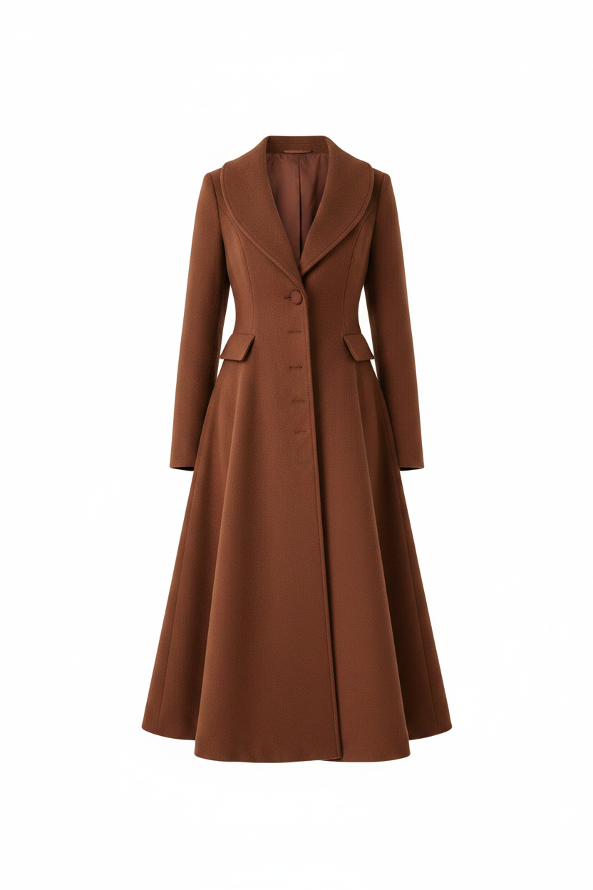 Terracotta vintage wool coat - front ghost mannequin, white background