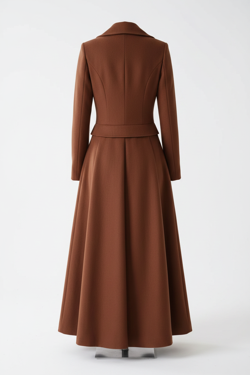 Terracotta vintage wool coat - back ghost mannequin, white background