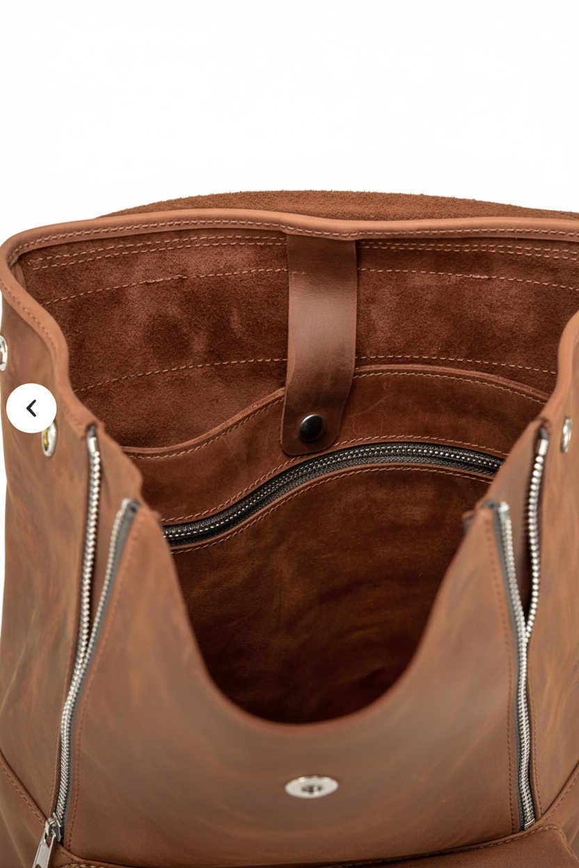 Interior Detail – Cognac Leather Backpack