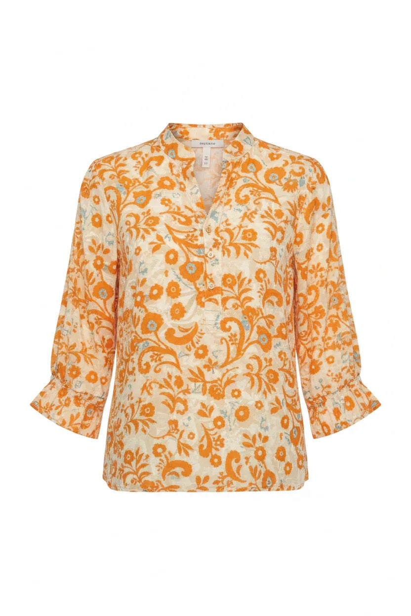 Italian Luxury Floral Print Blouse | Designer Shirt - Ivory Luxe