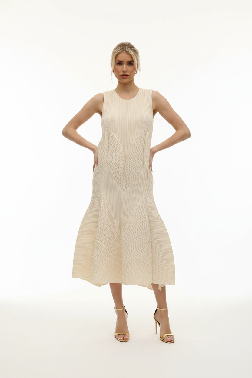 Ivory dress model front white background