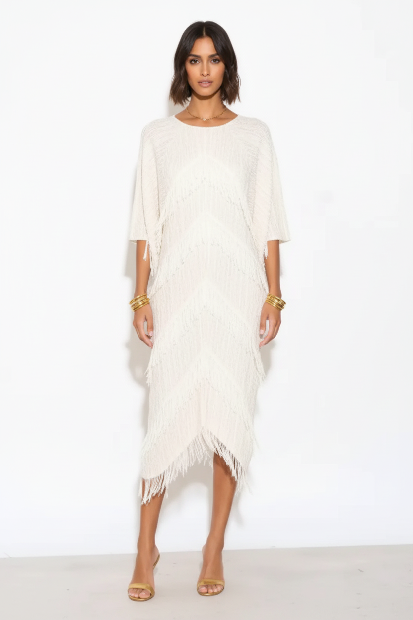 Ivory Fringe Kaftan