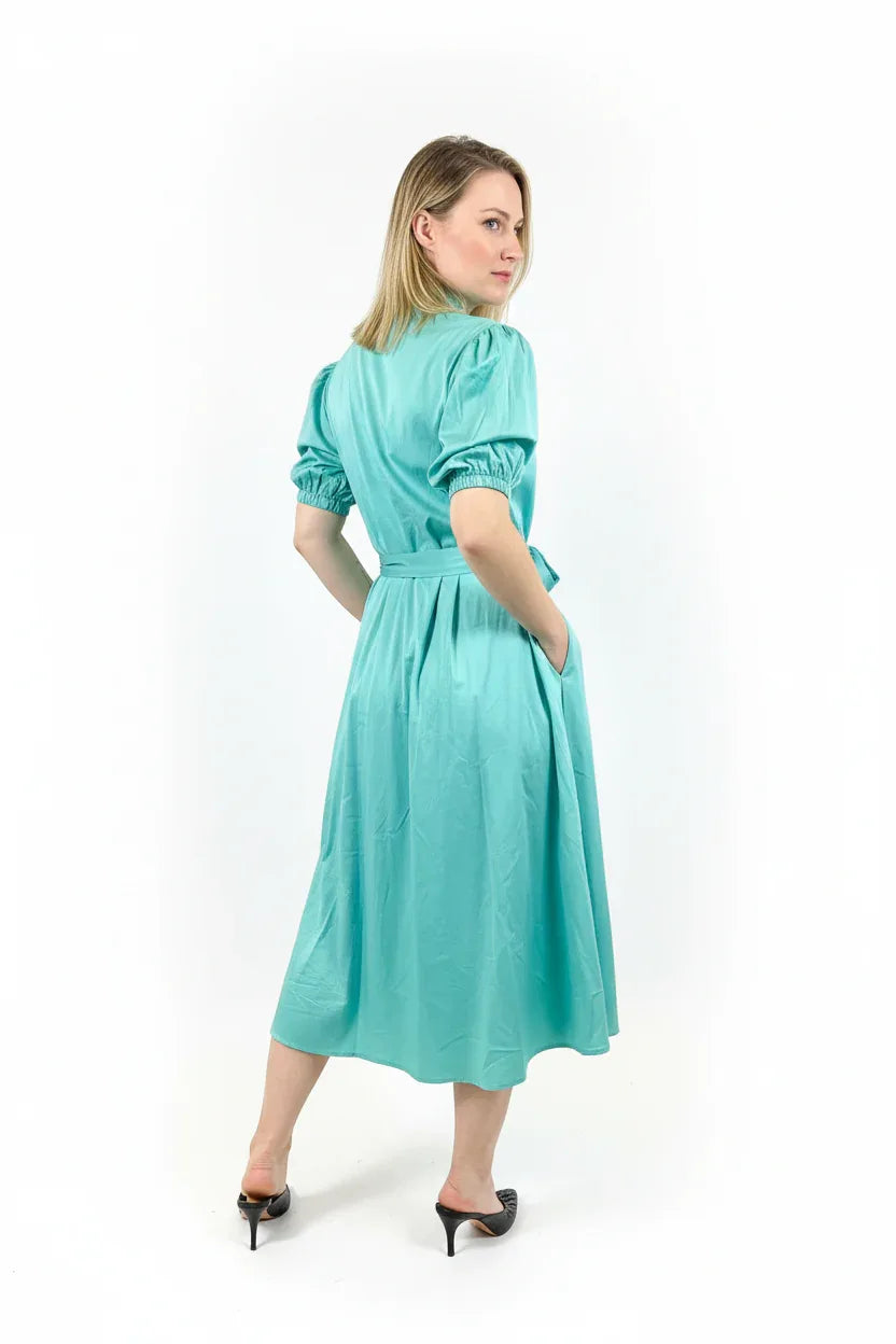 Cotton Puff Sleeve Midi Dress with Belt - One Size UK 8-14 - Ivory Luxe