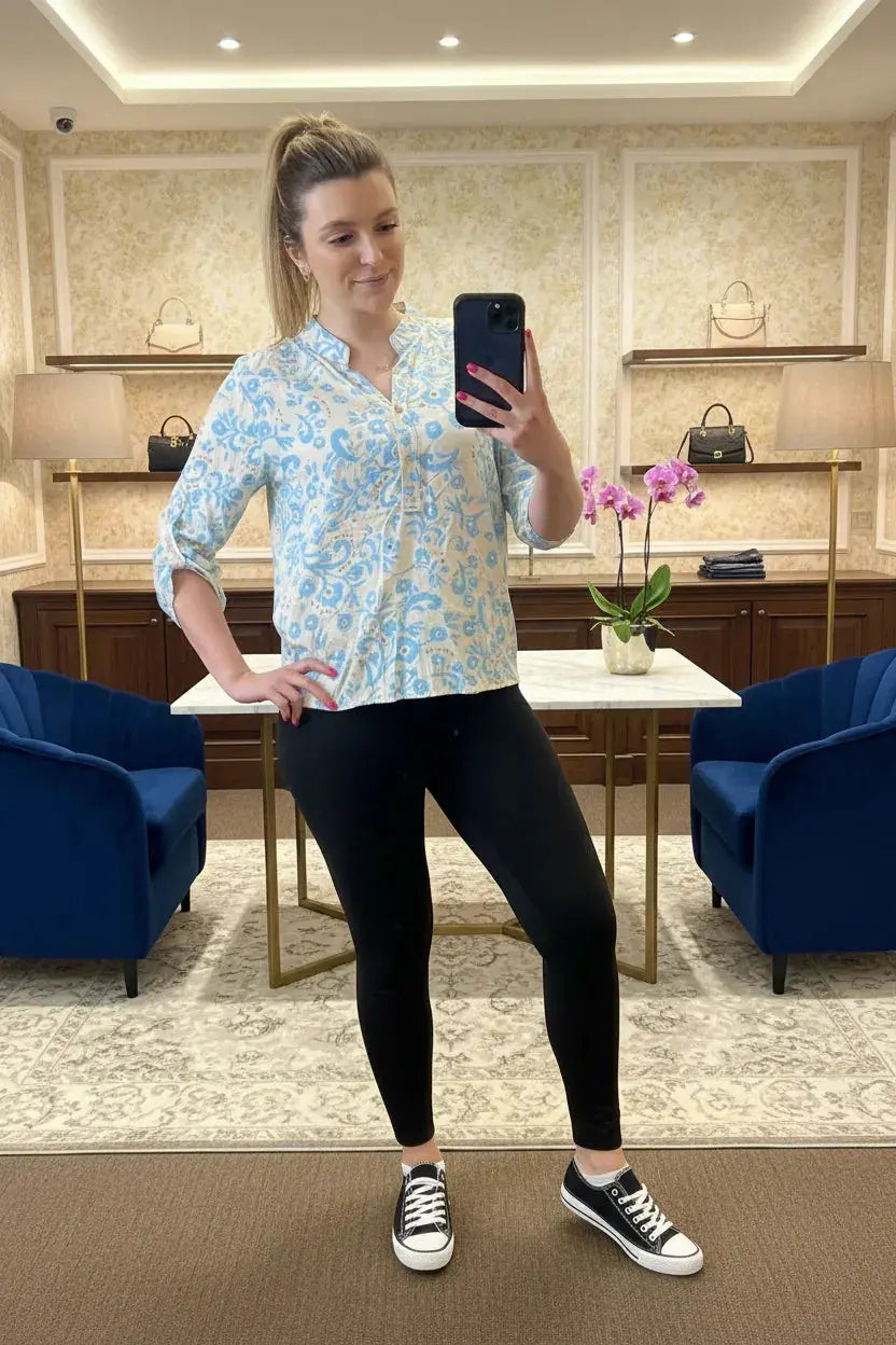 Italian Luxury Floral Print Blouse | Designer Shirt - Ivory Luxe