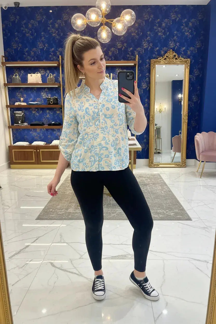 Italian Luxury Floral Print Blouse | Designer Shirt - Ivory Luxe