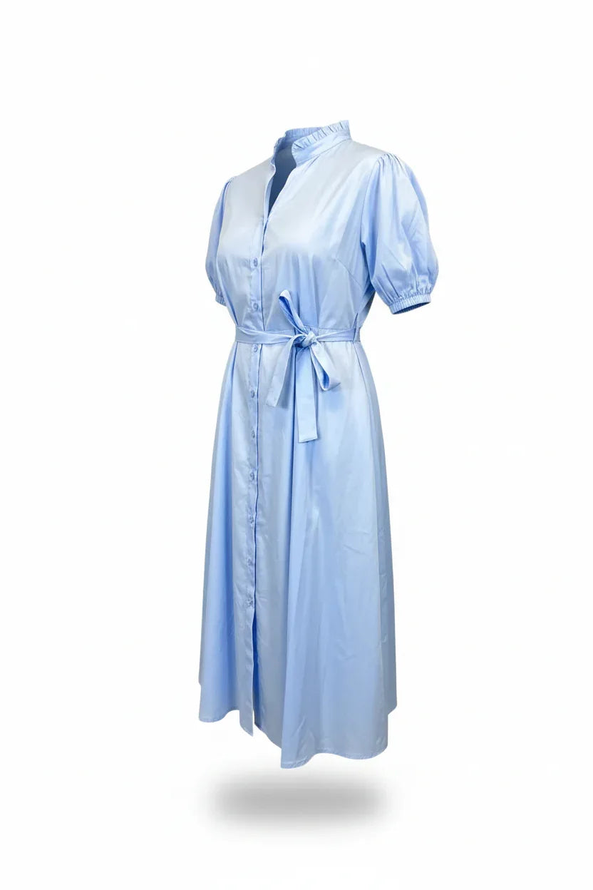 Cotton Puff Sleeve Midi Dress with Belt - One Size UK 8-14 - Ivory Luxe