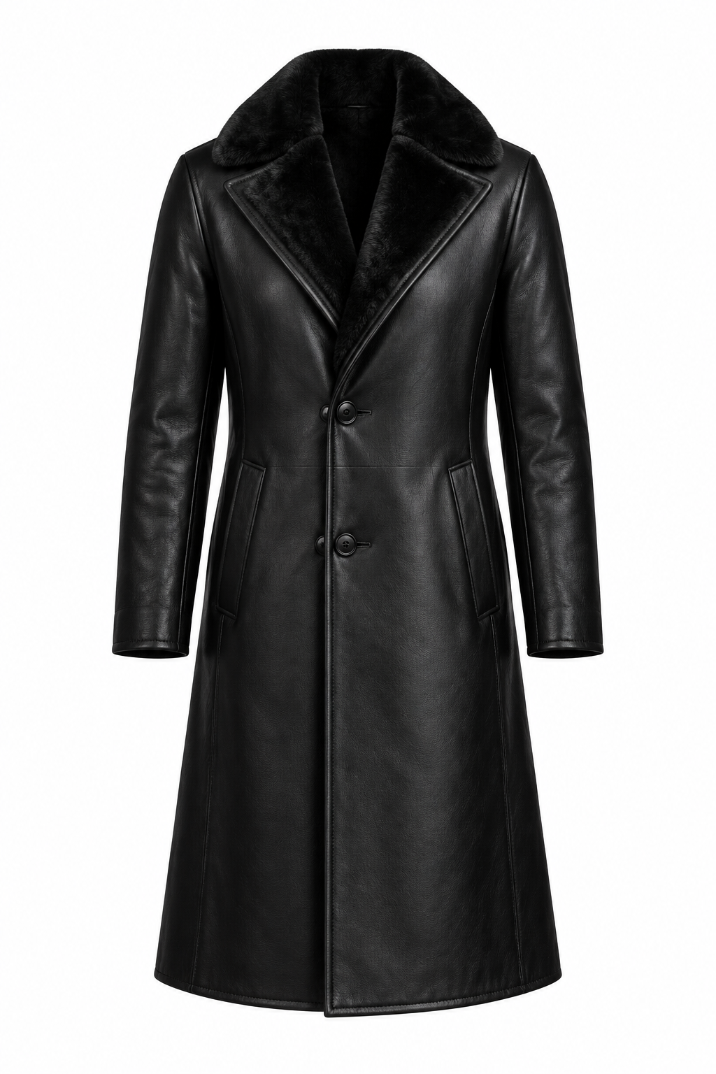 Long black leather coat, product view 3