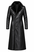 Long black leather coat, product view 3