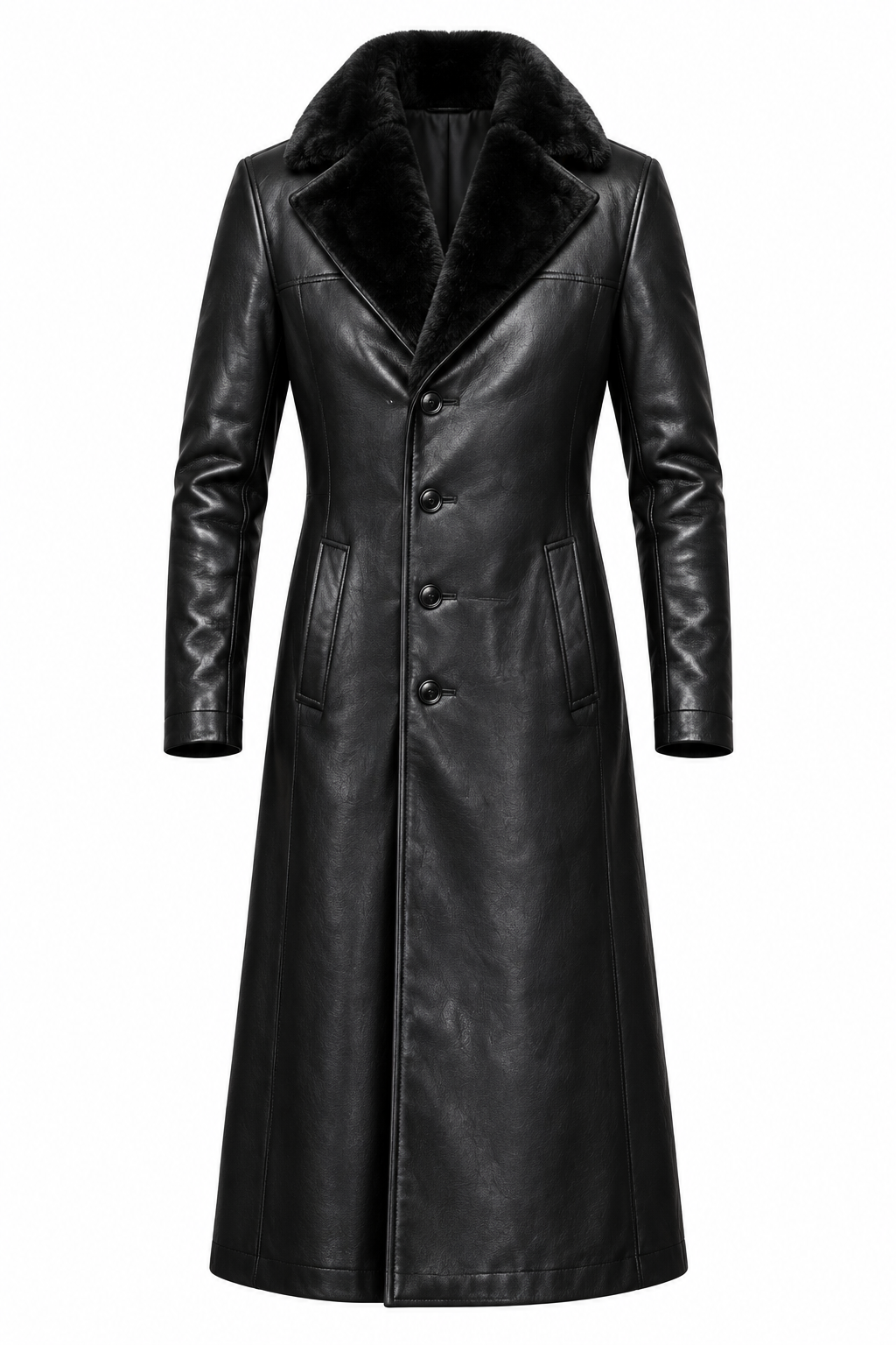 Long black leather coat, product view 3