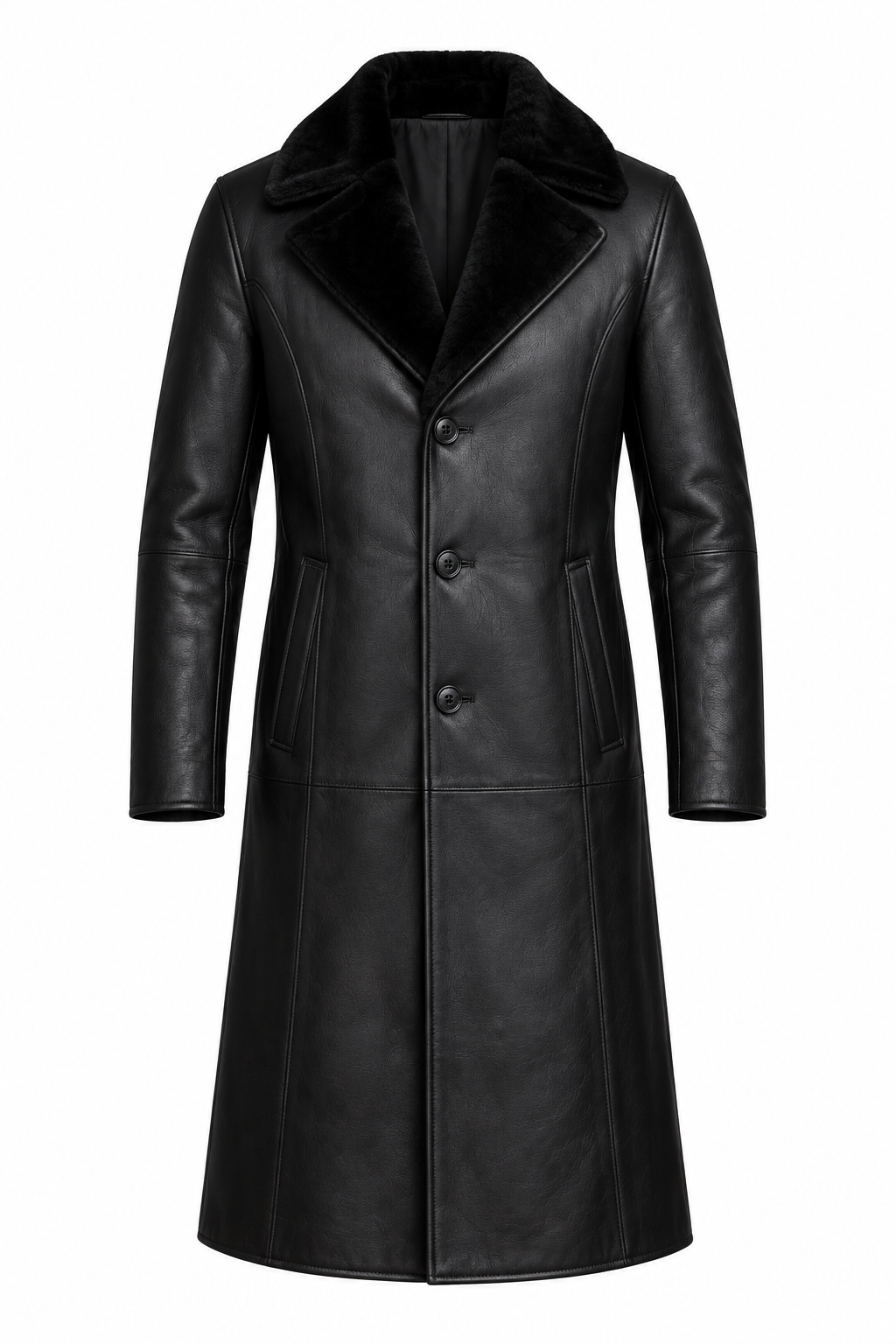 Long black leather coat, product view 4