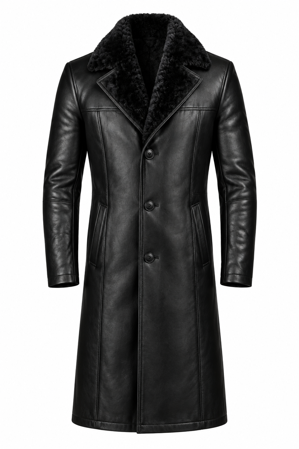 Long black leather coat, product view 5