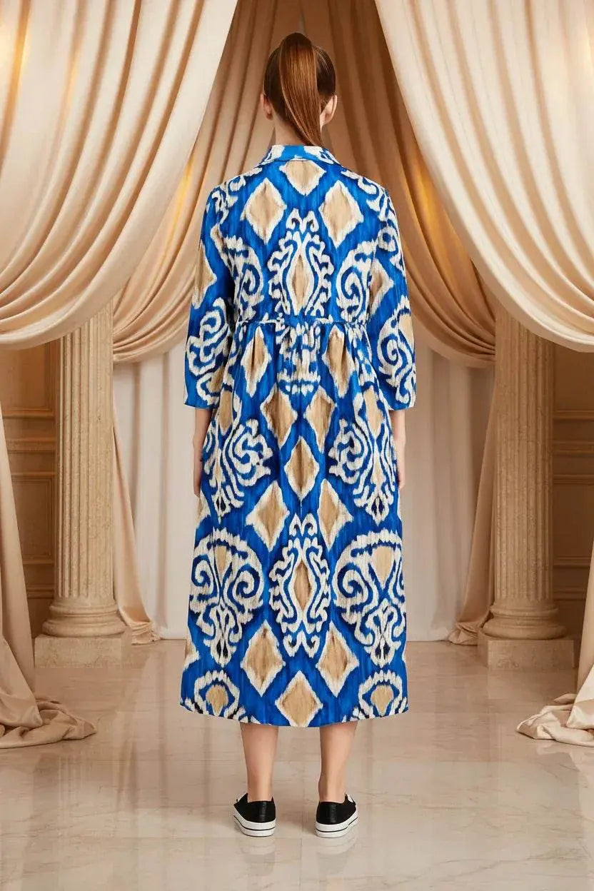 Italian Collar Button Maxi Dress - Ivory Luxe