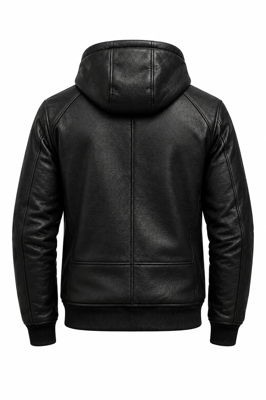 Luxury black leather jacket back view