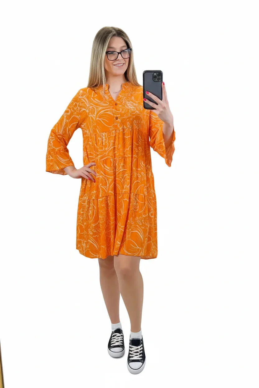 Floral Midi Smock Dress | Long Sleeve Women's Casual Dress UK - Ivory Luxe