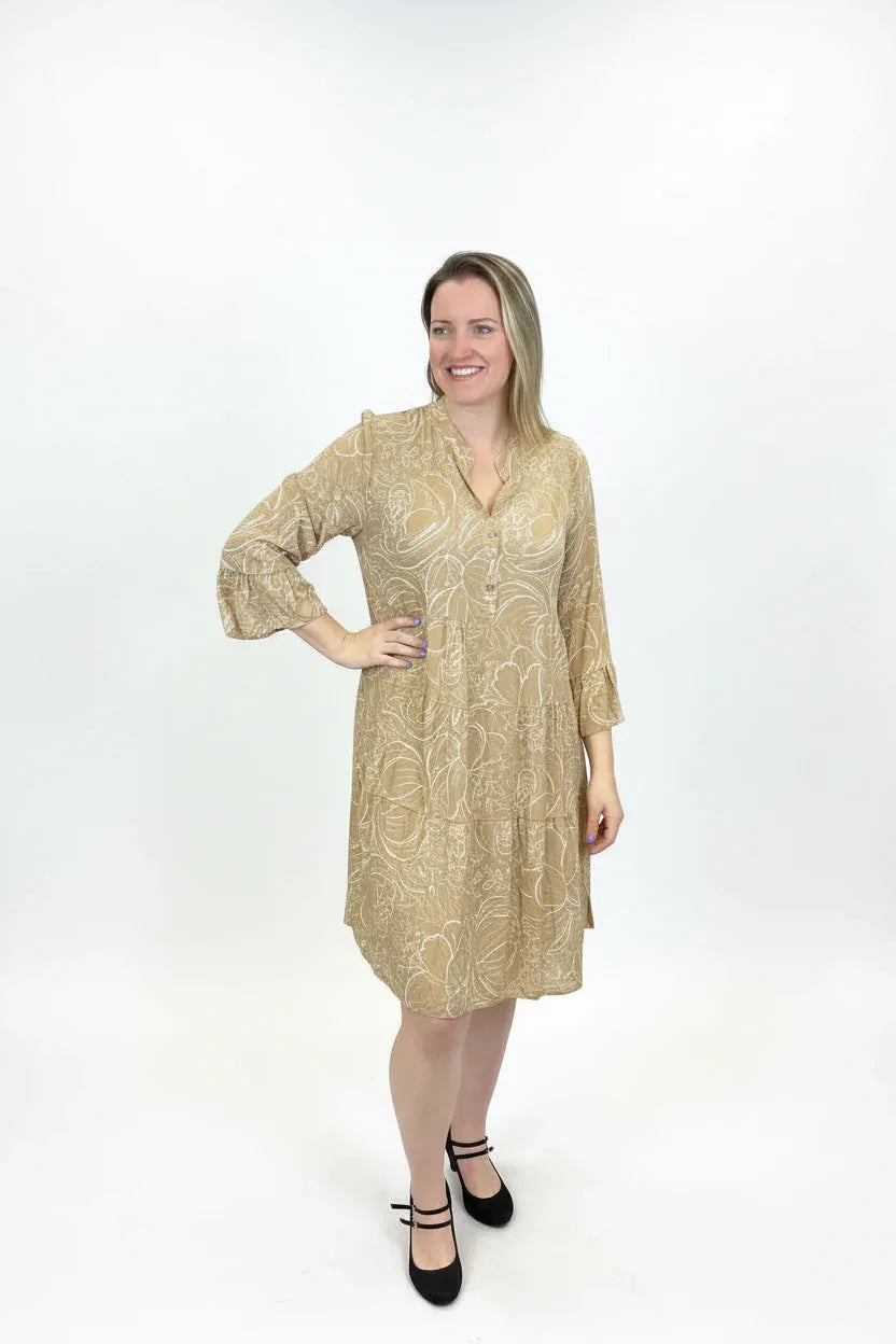 Floral Midi Smock Dress | Long Sleeve Women's Casual Dress UK - Ivory Luxe