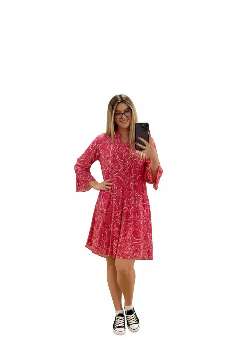 Floral Midi Smock Dress | Long Sleeve Women's Casual Dress UK - Ivory Luxe