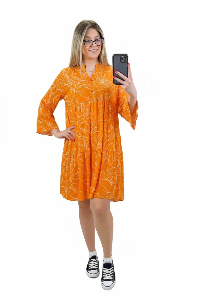 Floral Midi Smock Dress | Long Sleeve Women's Casual Dress UK - Ivory Luxe