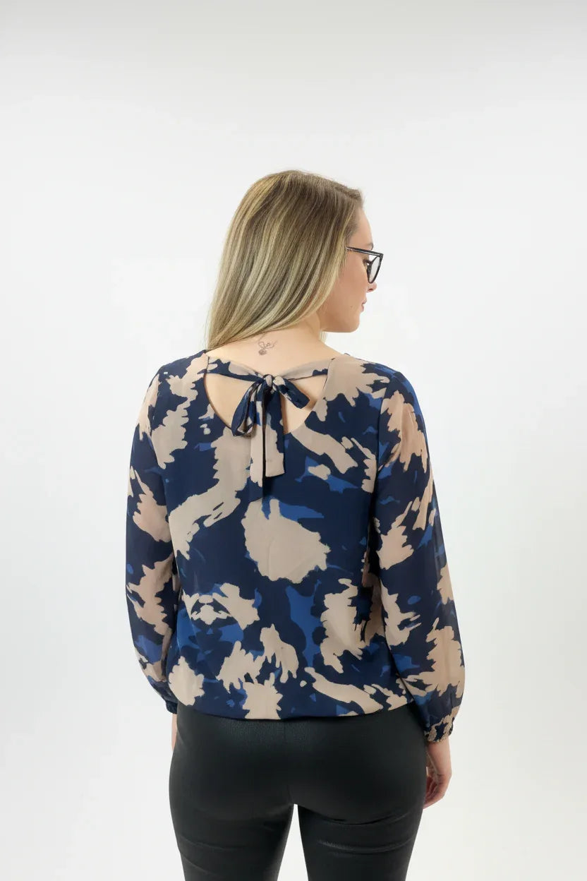 Abstract Print Long Sleeve Top | Women's Casual Blouse - Ivory Luxe