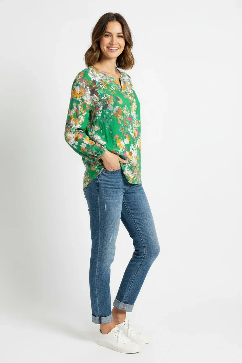 Women's Floral Print Viscose Button Down Blouse | One Size UK 8-14 - Ivory Luxe