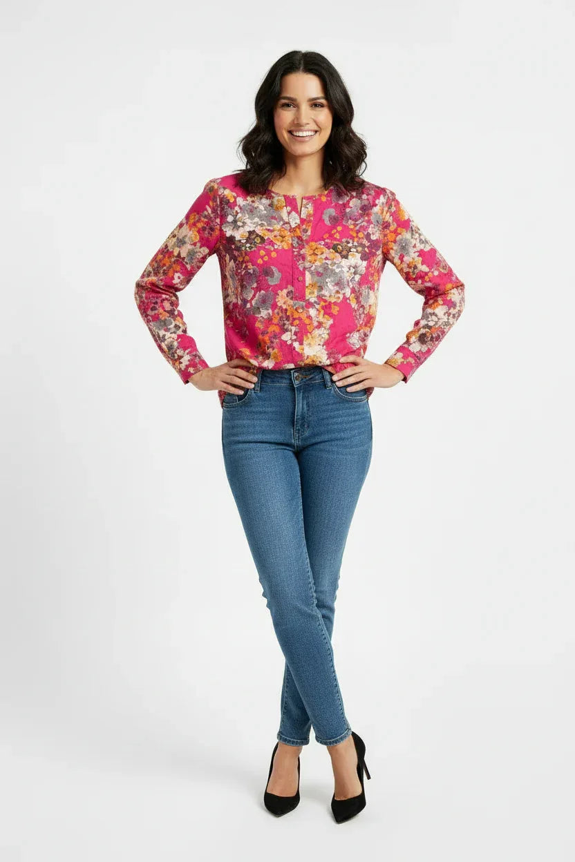 Women's Floral Print Viscose Button Down Blouse | One Size UK 8-14 - Ivory Luxe