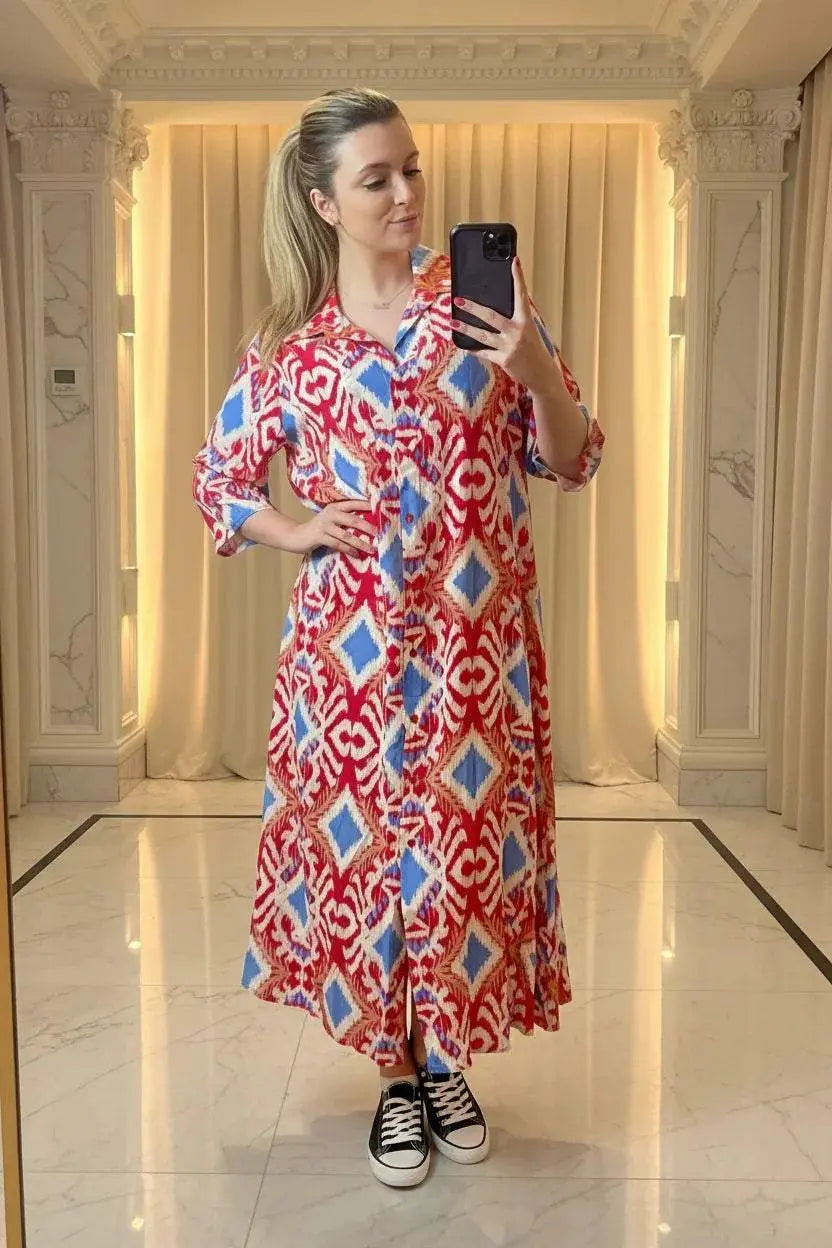 Italian Collar Button Maxi Dress - Ivory Luxe