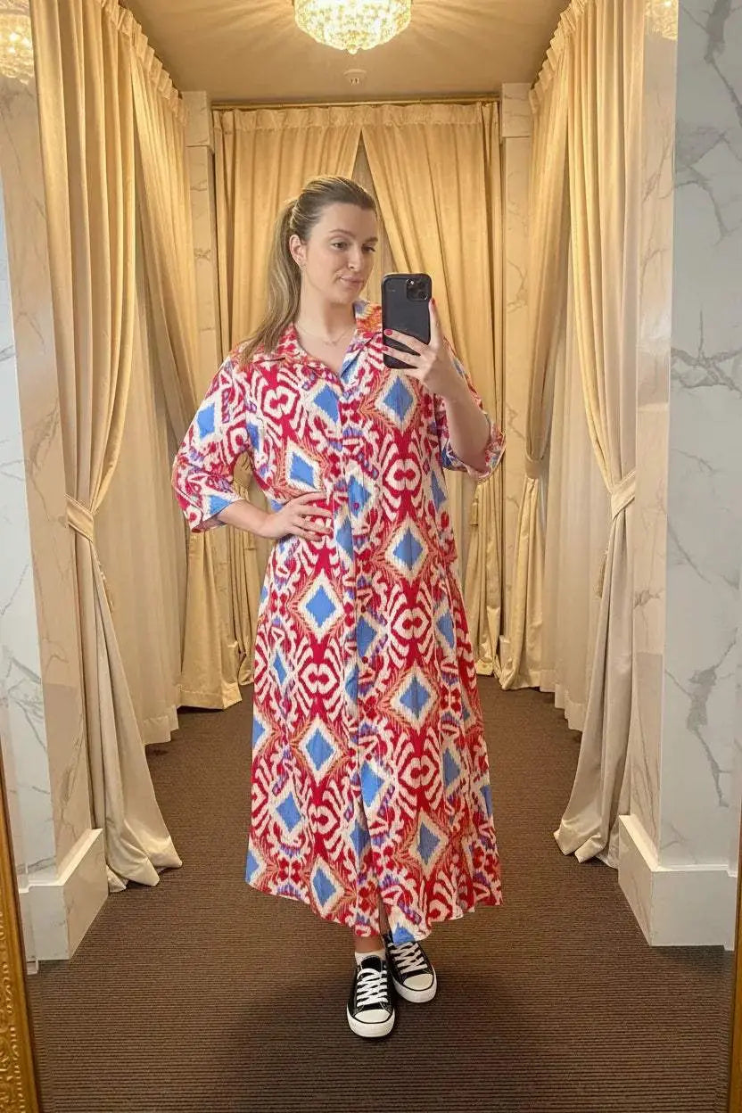 Italian Collar Button Maxi Dress - Ivory Luxe