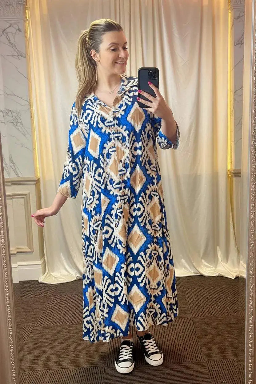 Italian Collar Button Maxi Dress - Ivory Luxe