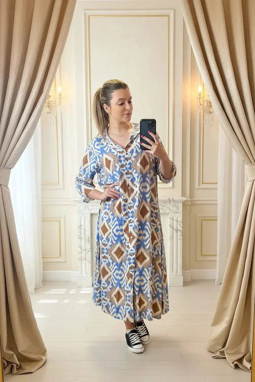 Italian Collar Button Maxi Dress - Ivory Luxe