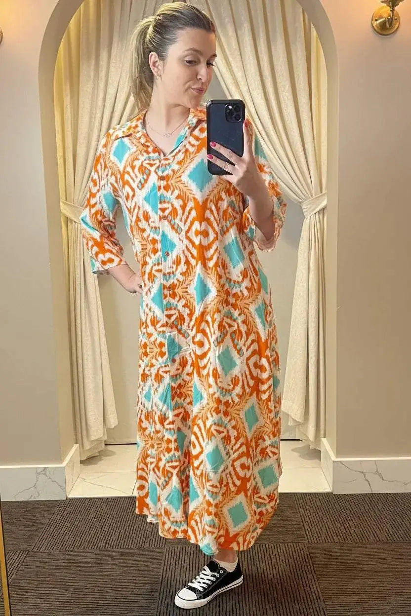 Italian Collar Button Maxi Dress - Ivory Luxe