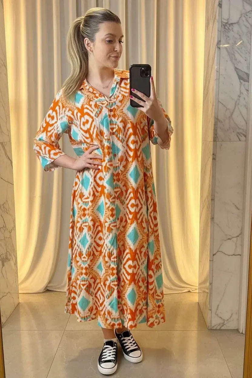 Italian Collar Button Maxi Dress - Ivory Luxe