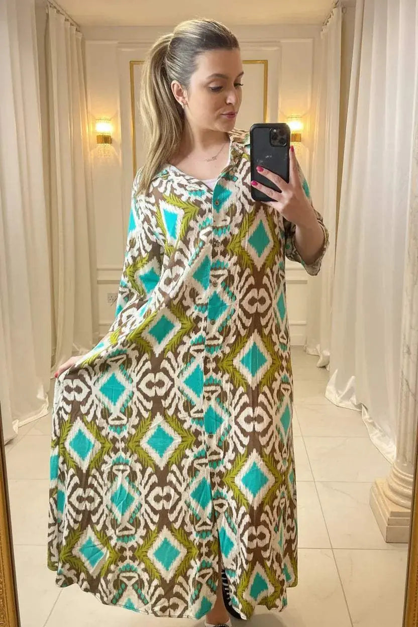 Italian Collar Button Maxi Dress - Ivory Luxe