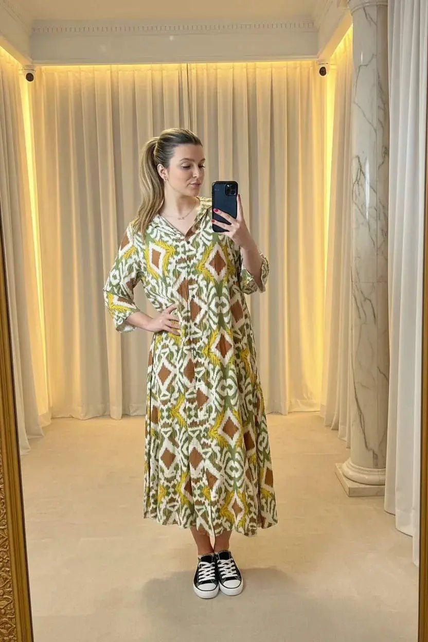 Italian Collar Button Maxi Dress - Ivory Luxe