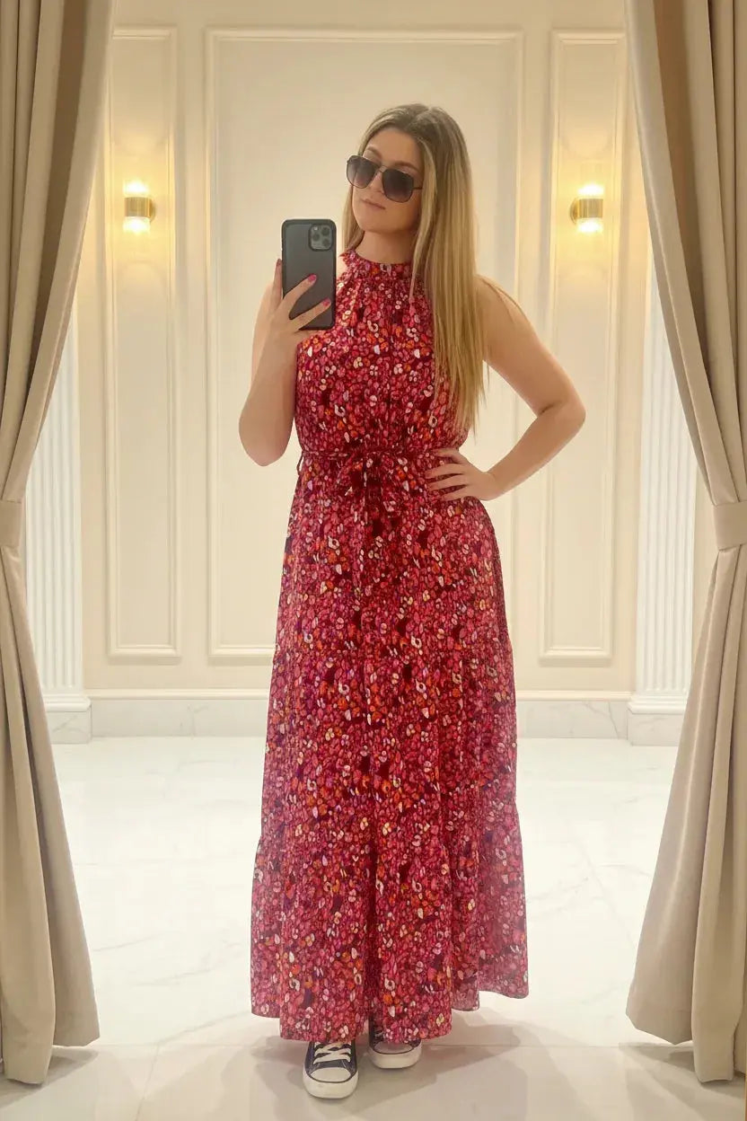 Floral Halter Neck Dress - Ivory Luxe