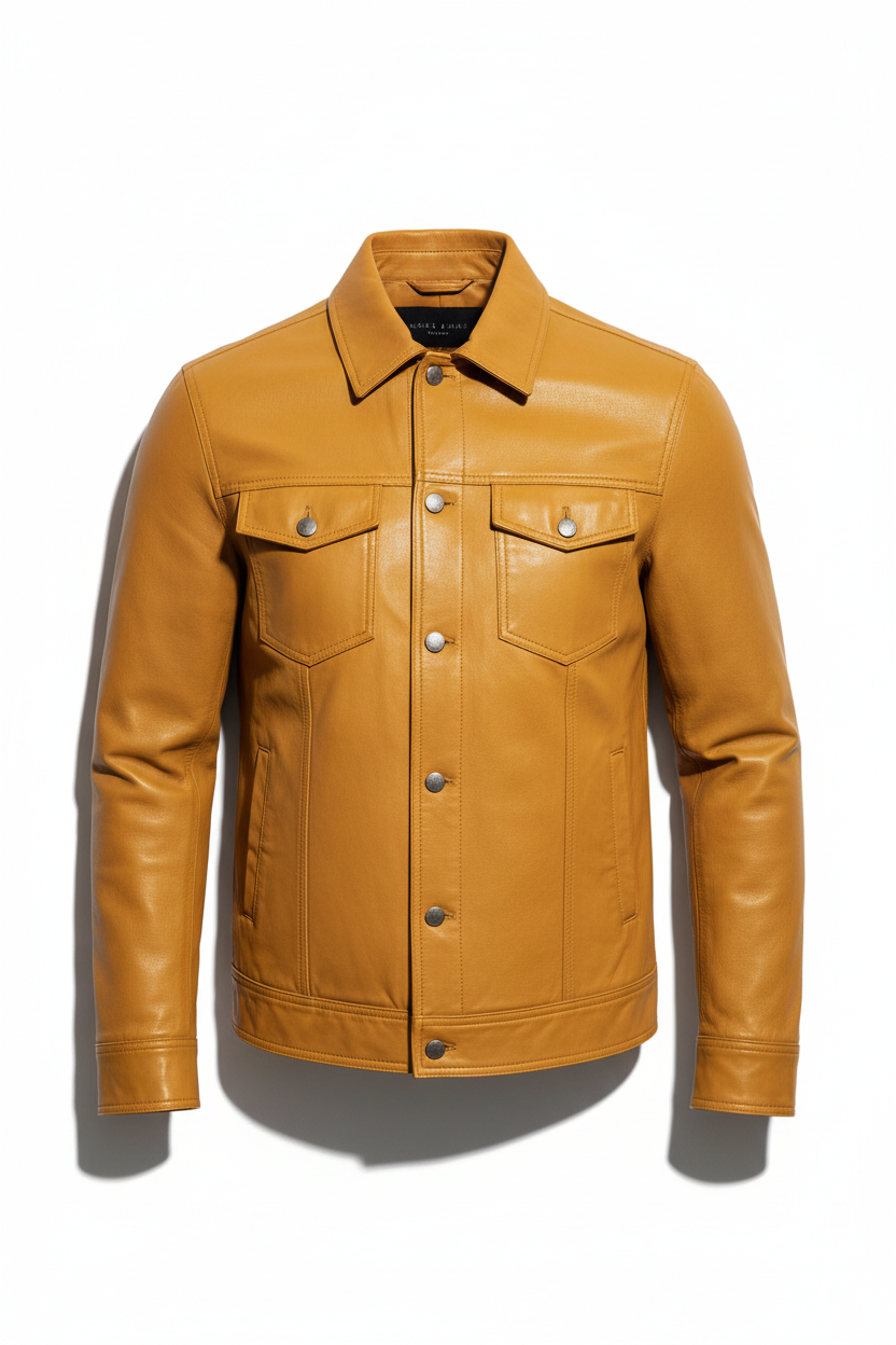 Mustard Leather Jacket Front