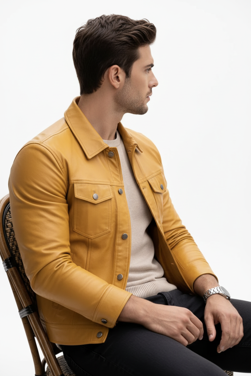 Mustard Leather Jacket Three-Quarter – New Model