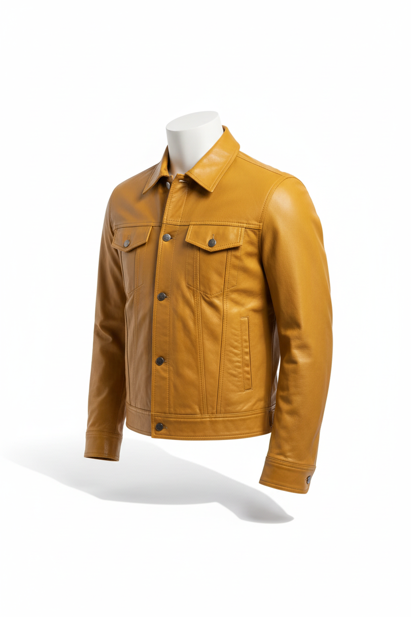 Mustard Leather Jacket Three-Quarter
