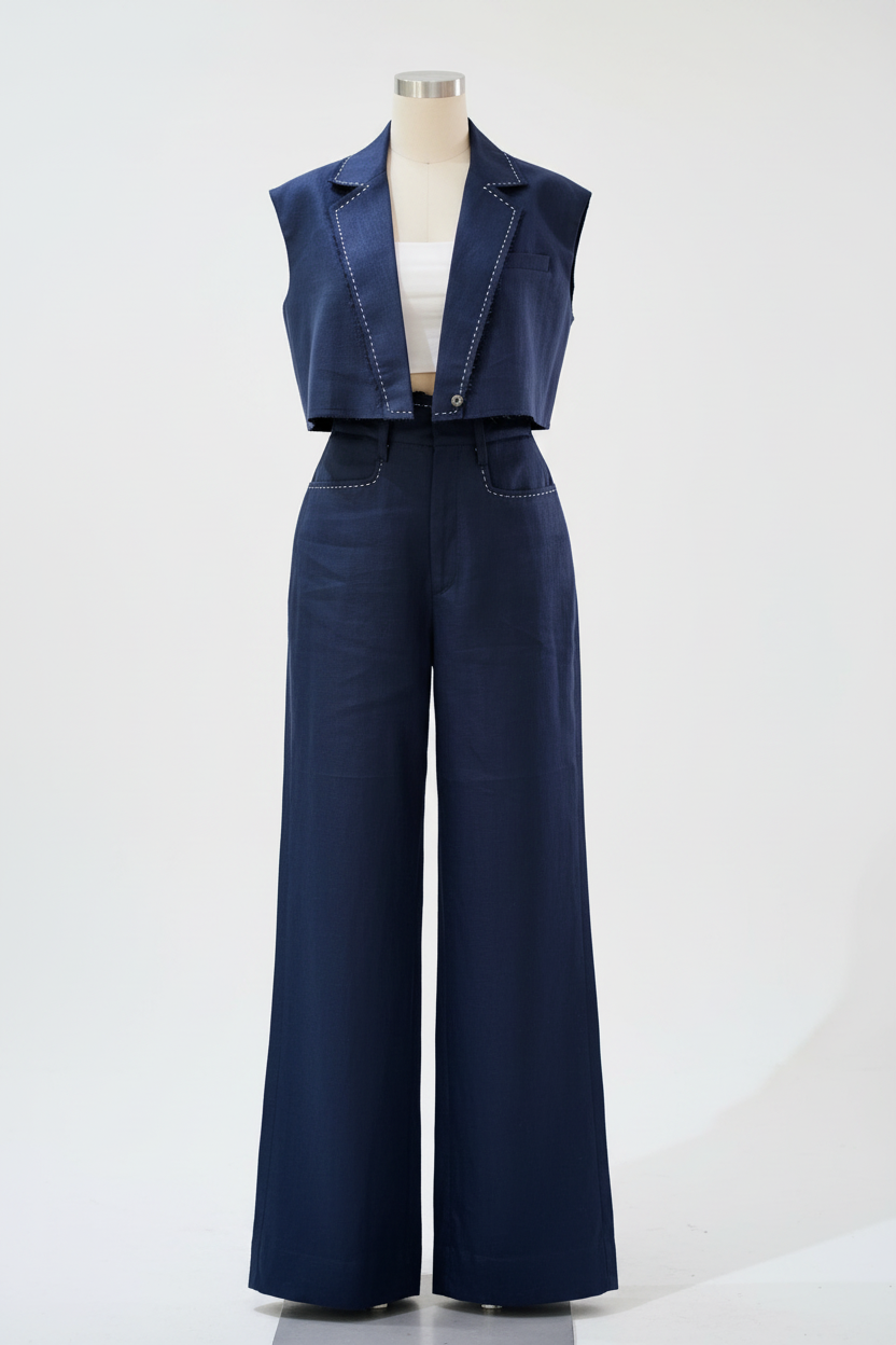 Navy Blue Linen Co-ord Set