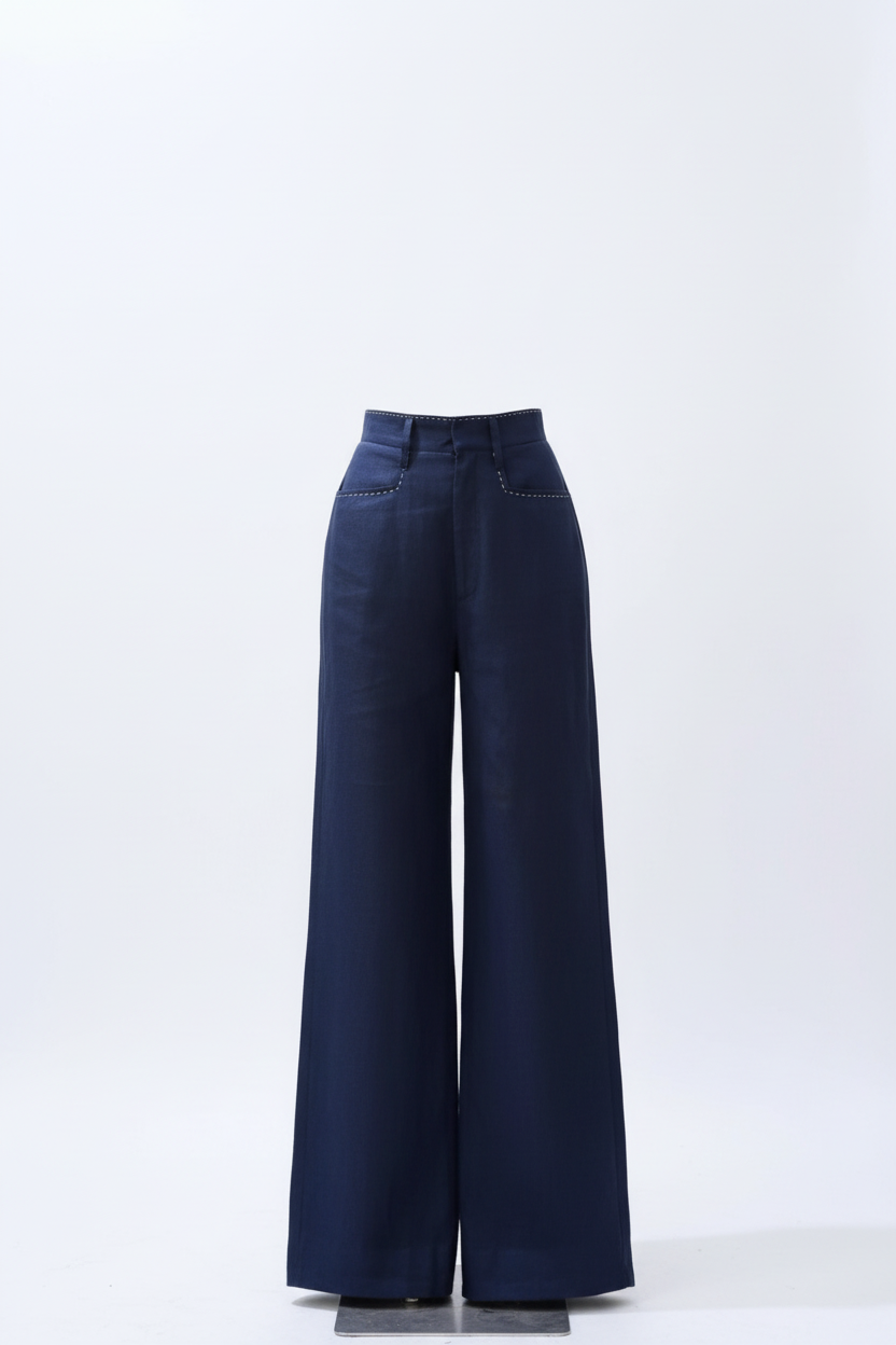 Navy Blue Wide-Leg Trousers – Ghost Mannequin
