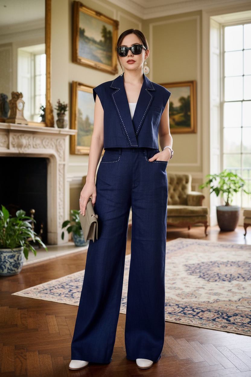 Navy Co-ord – English Model Front