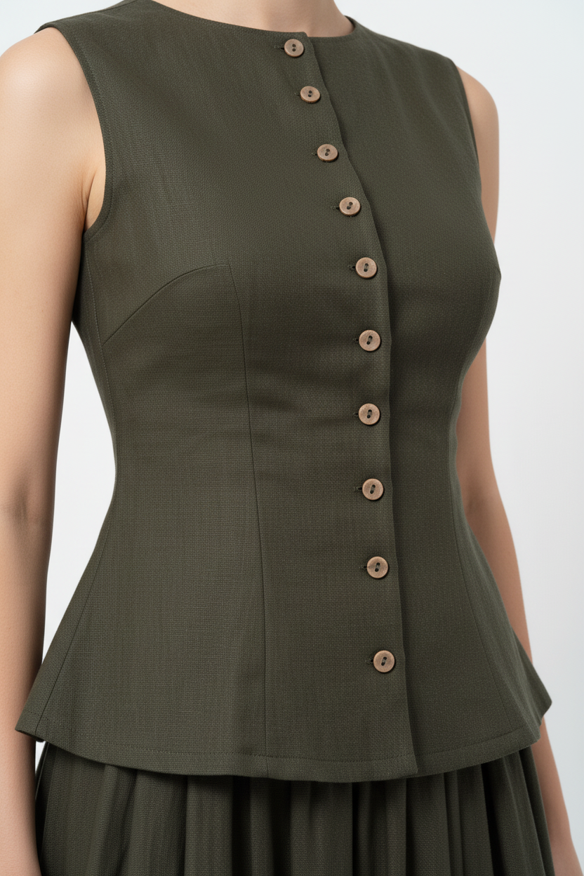 Olive Green Linen Co-Ord Zoomed