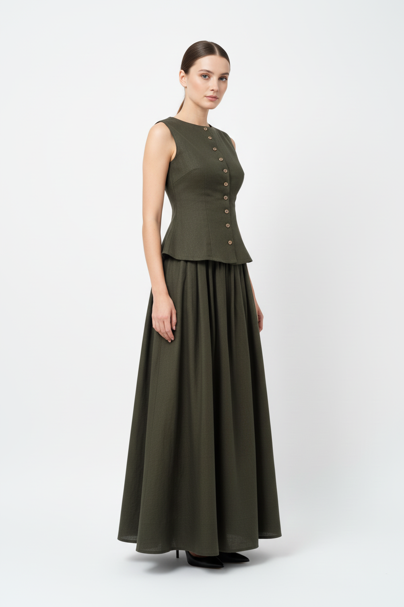 Olive Green Peplum Co-ord on Model