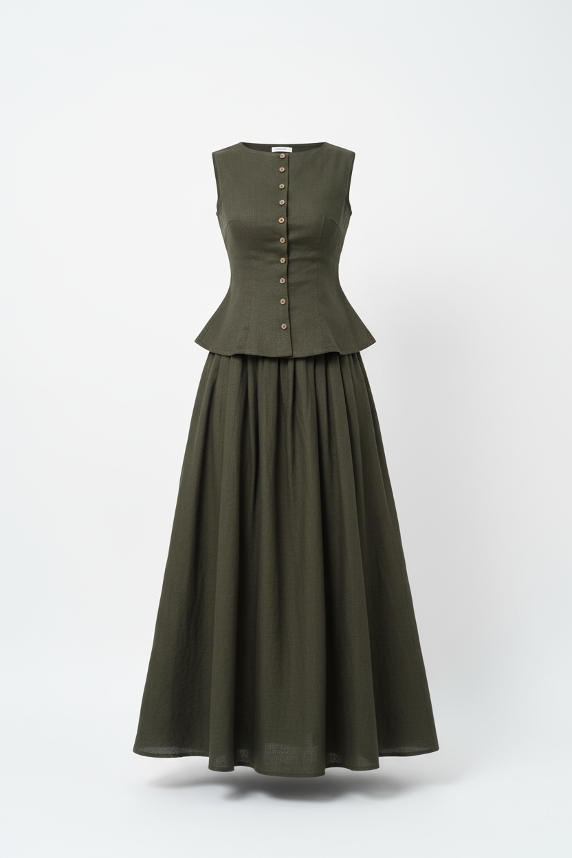 Olive Green Peplum Co-ord Set