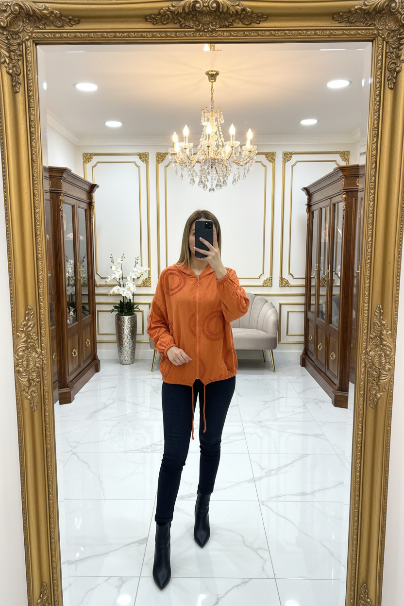 Orange Bomber Jacket Luxury Mirror Selfie