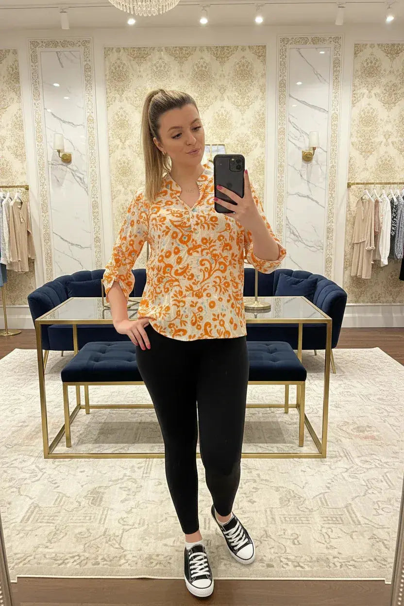 Italian Luxury Floral Print Blouse | Designer Shirt - Ivory Luxe