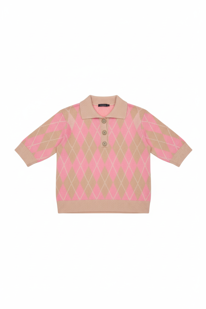 Pink and Beige Argyle Flat Lay Portrait